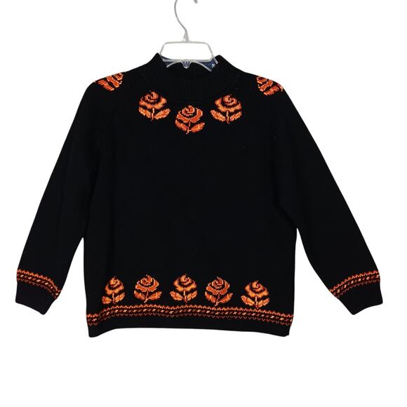 Vintage Cift Geyik Wool Sweater Size Small 100% Virgin Wool Black and Orange - Picture 3 of 8